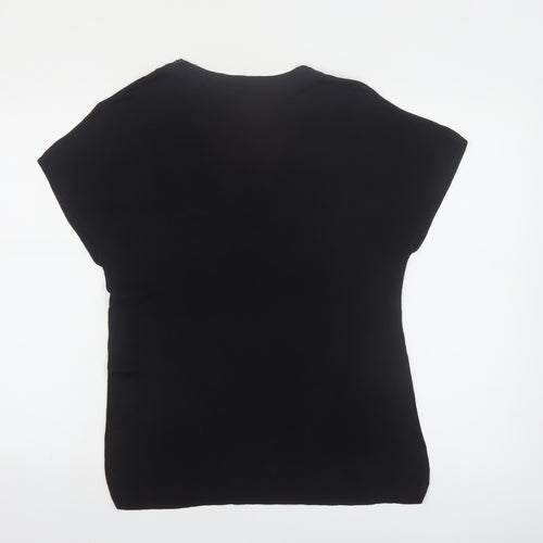 Emma James Women’s Black Silk Blend Beaded V-Neck Blouse Size L