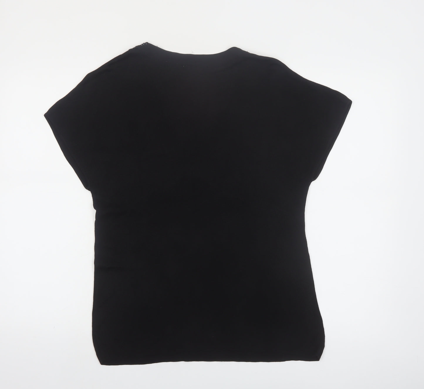 Emma James Women’s Black Silk Blend Beaded V-Neck Blouse Size L