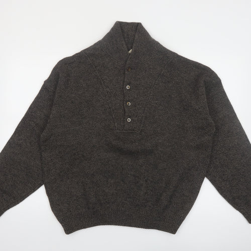 Aklanda Men's Brown Wool Henley Jumper Size L Classic Knit