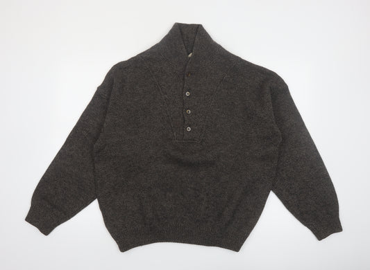 Aklanda Men's Brown Wool Henley Jumper Size L Classic Knit