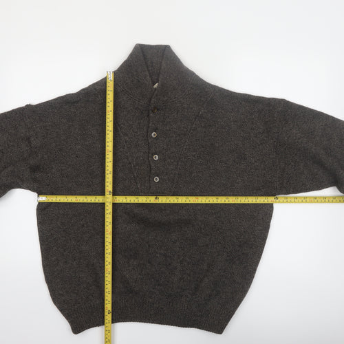 Aklanda Men's Brown Wool Henley Jumper Size L Classic Knit