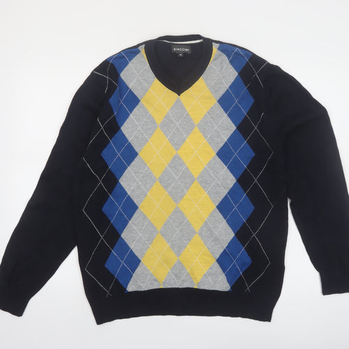 Biaggini Men's Multicoloured Argyle V-Neck Cotton Jumper M