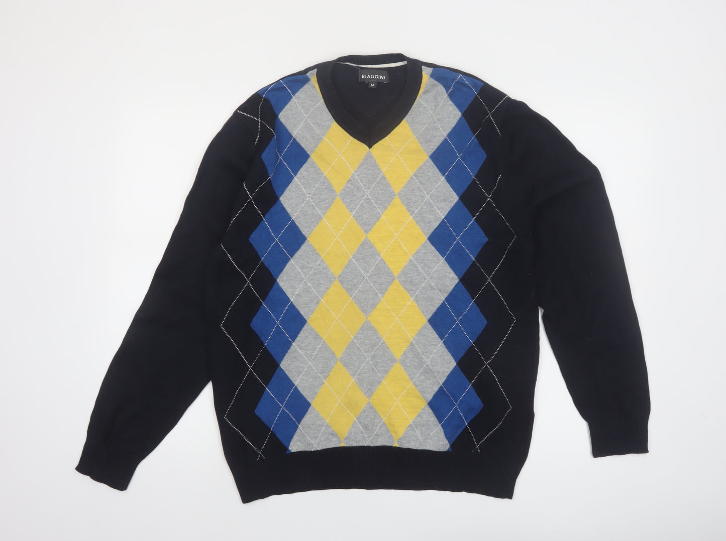 Biaggini Men's Multicoloured Argyle V-Neck Cotton Jumper M