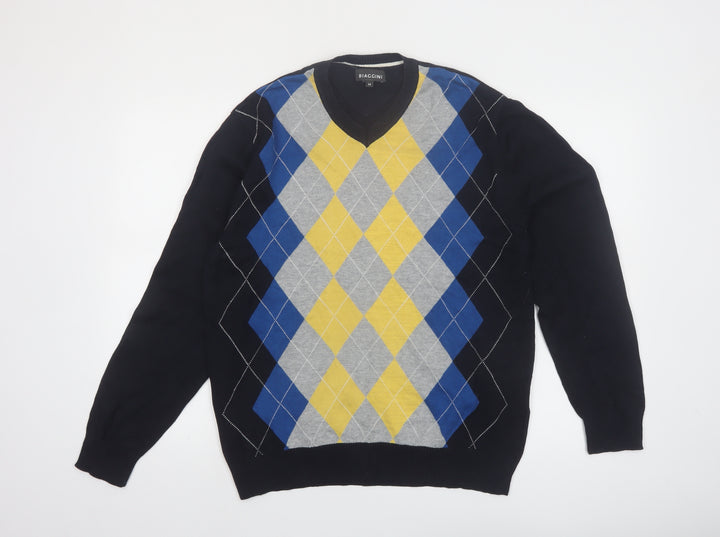 Biaggini Men's Multicoloured Argyle V-Neck Cotton Jumper M