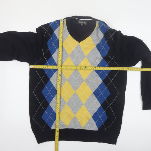 Biaggini Men's Multicoloured Argyle V-Neck Cotton Jumper M
