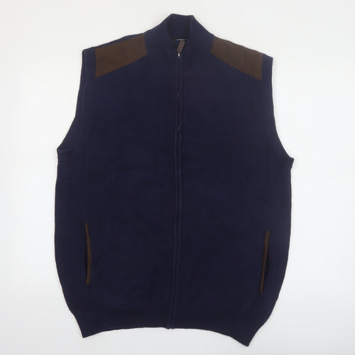 Chaps Men's Blue Cotton Full Zip Vest Jumper L Sleeveless Classic Knit