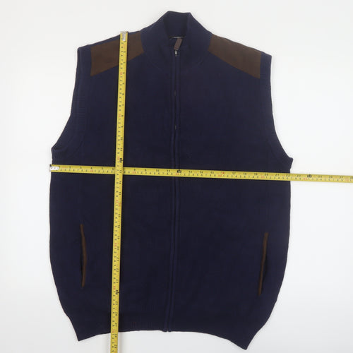Chaps Men's Blue Cotton Full Zip Vest Jumper L Sleeveless Classic Knit