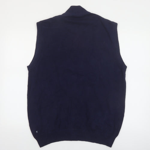 Chaps Men's Blue Cotton Full Zip Vest Jumper L Sleeveless Classic Knit