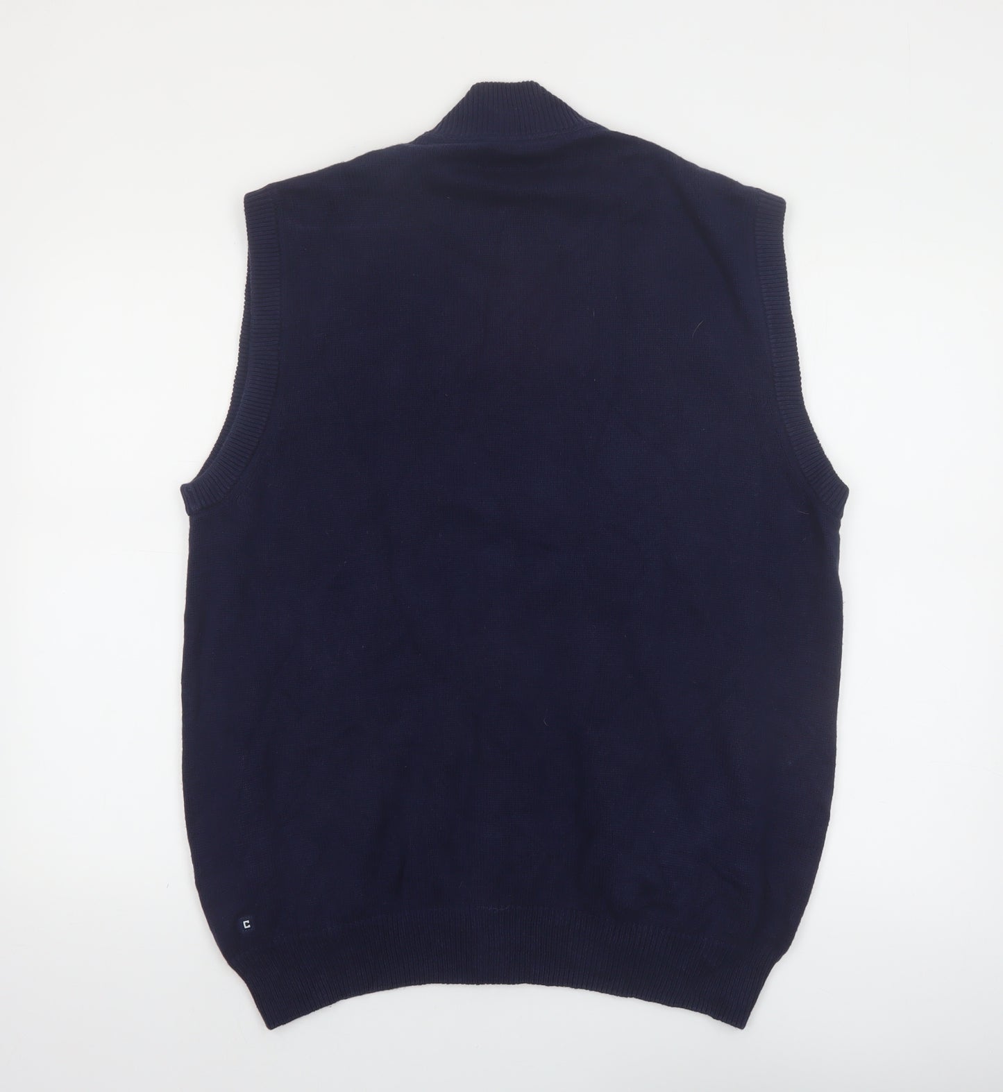 Chaps Men's Blue Cotton Full Zip Vest Jumper L Sleeveless Classic Knit