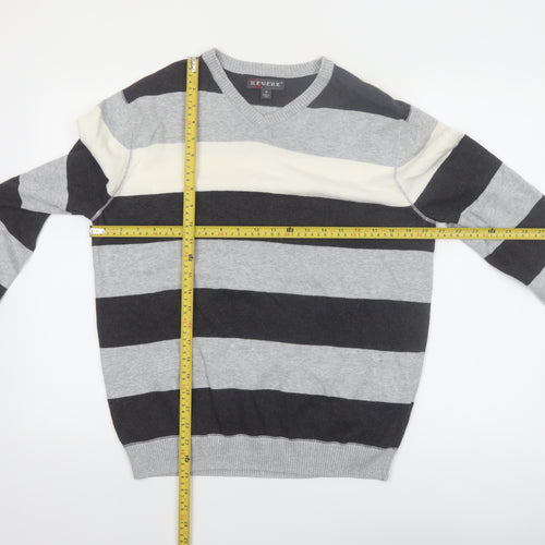 Revert Men’s Grey Striped Cotton V-Neck Pullover Jumper M