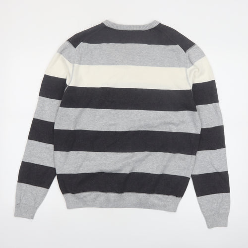 Revert Men’s Grey Striped Cotton V-Neck Pullover Jumper M
