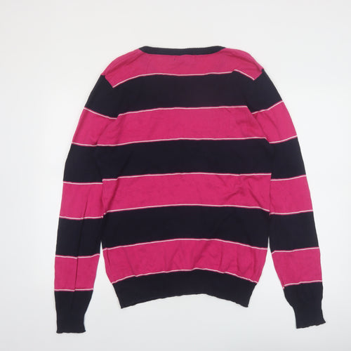 Pull & Bear Men’s Pink Striped V-Neck Cotton Jumper Size L