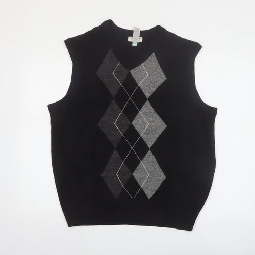 Dockers Men's Black Argyle Sleeveless V-Neck Knit Vest L