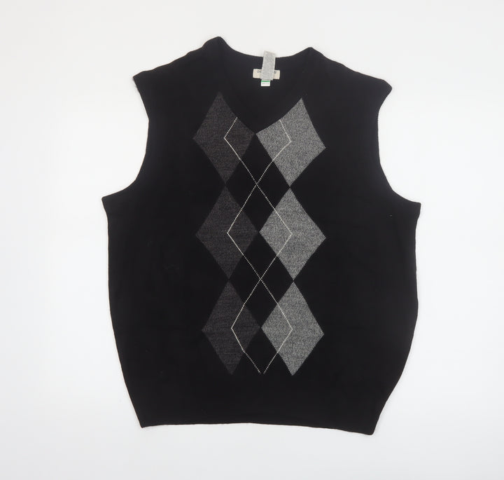 Dockers Men's Black Argyle Sleeveless V-Neck Knit Vest L