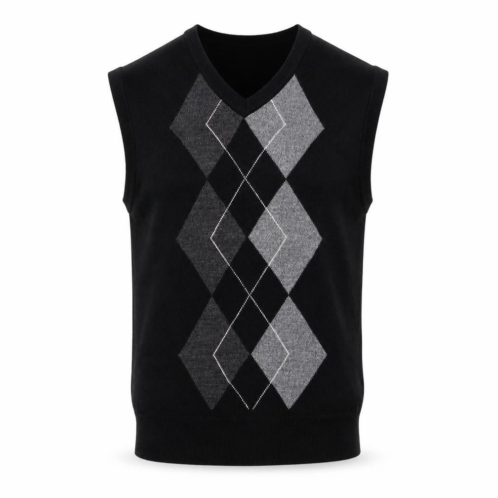 Dockers Men's Black Argyle Sleeveless V-Neck Knit Vest L