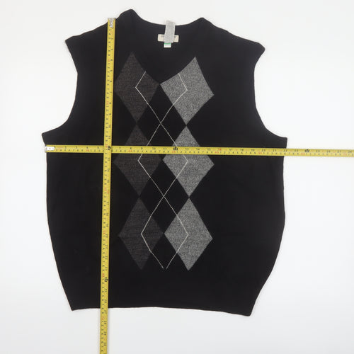 Dockers Men's Black Argyle Sleeveless V-Neck Knit Vest L