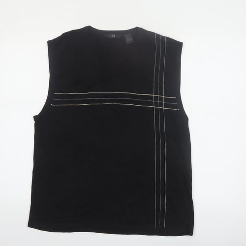 H&H Men Black Silk Blend Sleeveless V-Neck Vest Jumper M