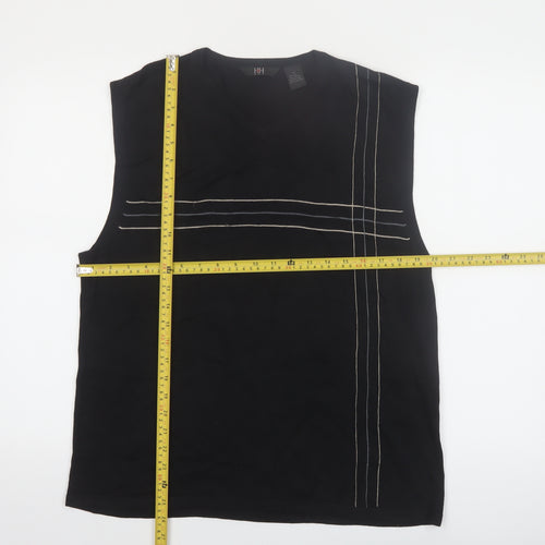 H&H Men Black Silk Blend Sleeveless V-Neck Vest Jumper M