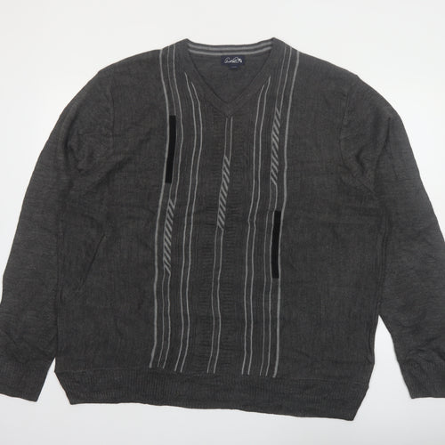 Arnold Palmer Men's Grey XL V-Neck Striped Knit Pullover Jumper