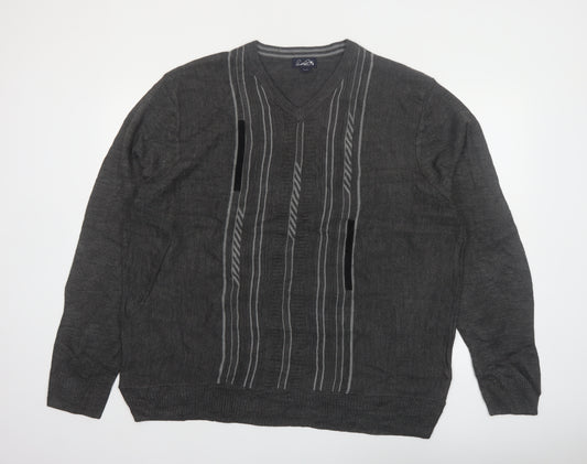 Arnold Palmer Men's Grey XL V-Neck Striped Knit Pullover Jumper