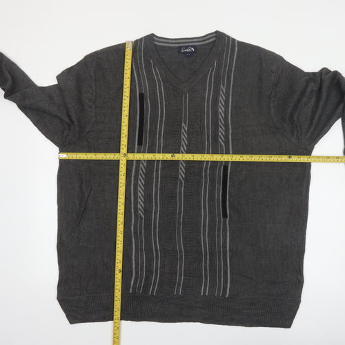 Arnold Palmer Men's Grey XL V-Neck Striped Knit Pullover Jumper