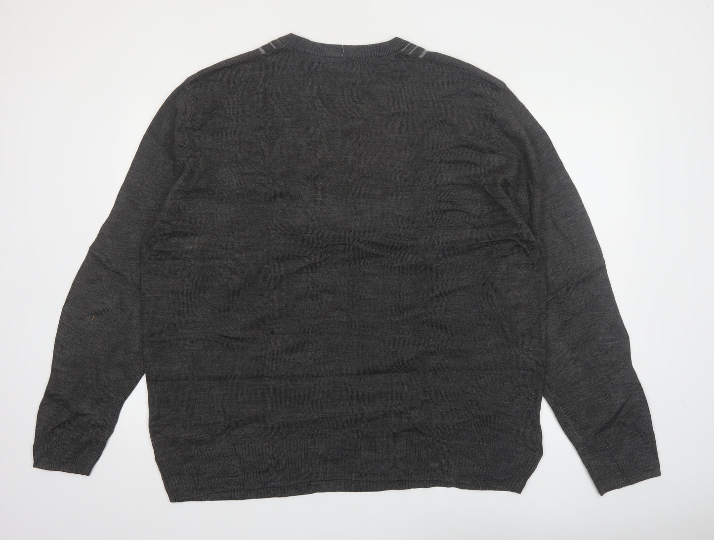 Arnold Palmer Men's Grey XL V-Neck Striped Knit Pullover Jumper