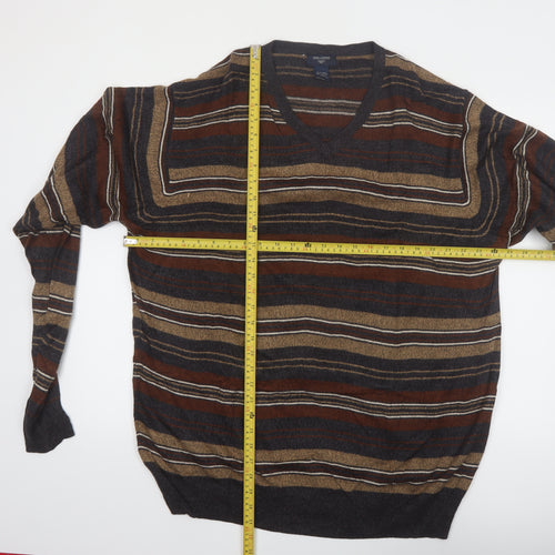 Dockers Mens Brown Striped V-Neck Pullover Jumper 2XL