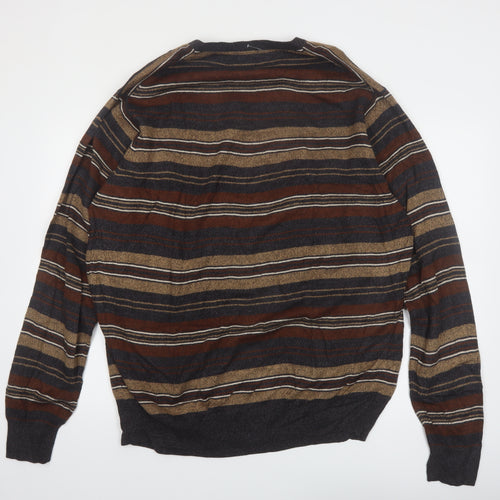 Dockers Mens Brown Striped V-Neck Pullover Jumper 2XL