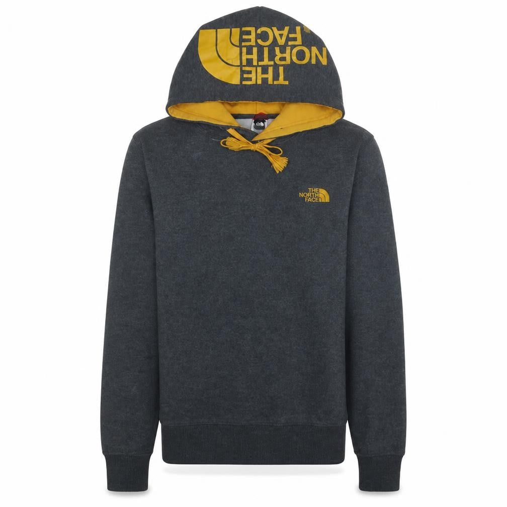 Front view of The North Face Men's Grey XS Pullover Hoodie with Yellow Logo