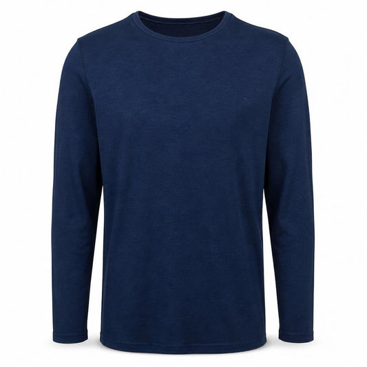 Front view of Hugo Boss Men's Blue Long Sleeve Crew Neck Cotton T-Shirt Medium