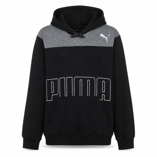 Front view of Puma Men's Black Small Pullover Hoodie with Logo Print
