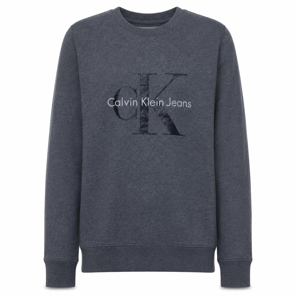 Front view of Calvin Klein Jeans Men's Grey Logo Pullover Sweatshirt M