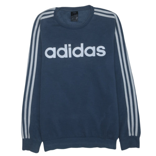 Adidas Men Blue Logo Crew Neck Pullover Sweatshirt Size M
