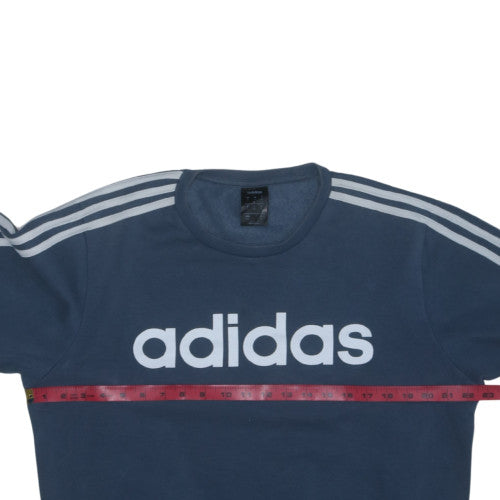 Adidas Men Blue Logo Crew Neck Pullover Sweatshirt Size M