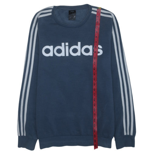Adidas Men Blue Logo Crew Neck Pullover Sweatshirt Size M