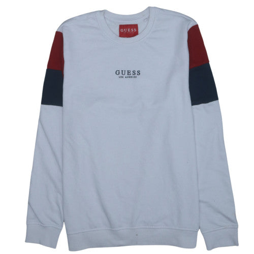 GUESS Men's White Logo Embroidered Sweatshirt Size L Pullover Crew Neck