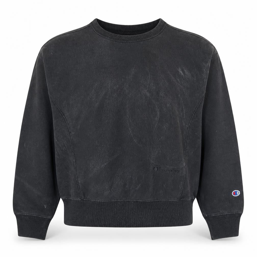 Front view of Champion women’s black small crew neck reverse weave sweatshirt