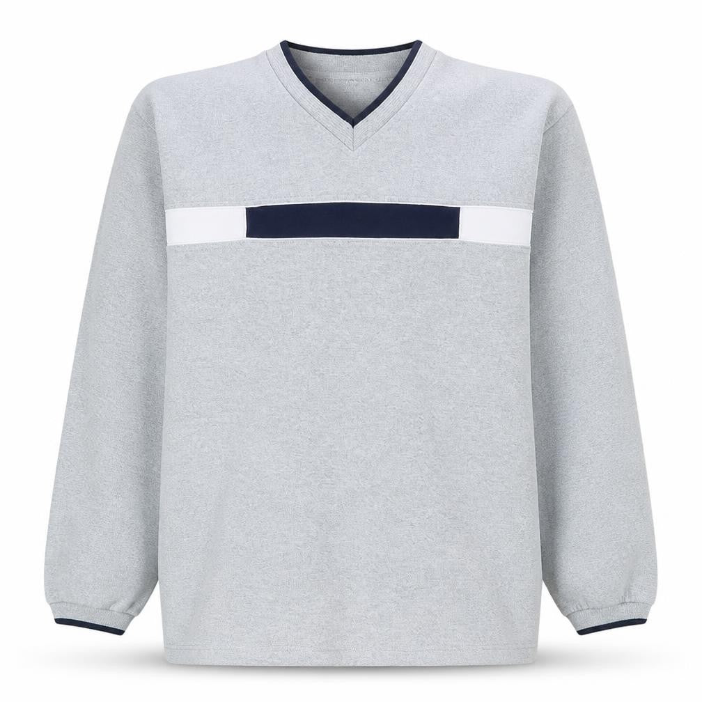 Front view of Scott & Lee men’s grey v-neck pullover sweatshirt m