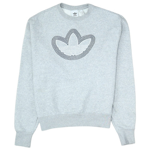 Adidas Women Grey Crew Neck Pullover Sweatshirt Size M Logo Design