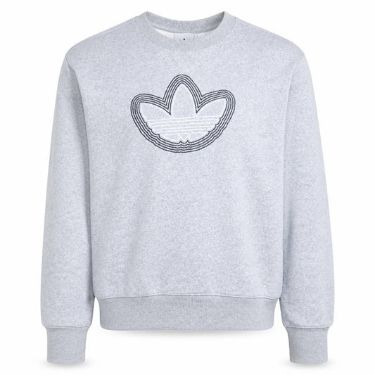Front view of Adidas Women Grey Crew Neck Pullover Sweatshirt, size M, Logo Design
