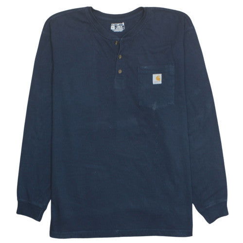 Carhartt Men's Navy Henley Long Sleeve Loose Fit T-Shirt XL