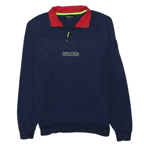 Nautica Men’s Blue 1/4 Zip Fleece Sweatshirt UK M Logo Sports Style