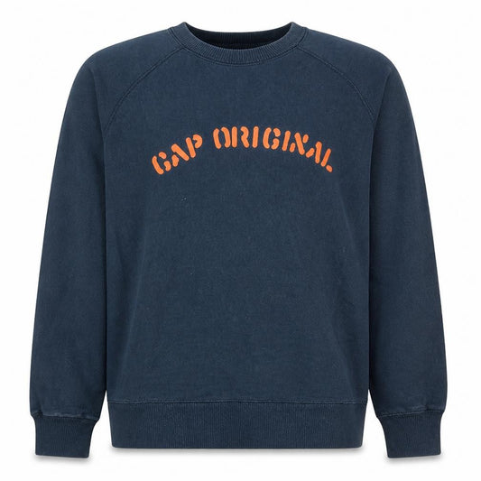 Front view of Gap Men's Blue Logo Pullover Sweatshirt, size M, Crew Neck