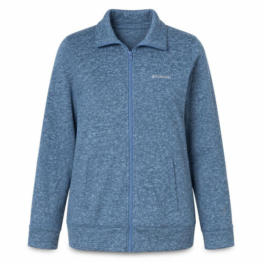 Front view of Columbia women’s blue full zip fleece jacket, size M, outdoor casual