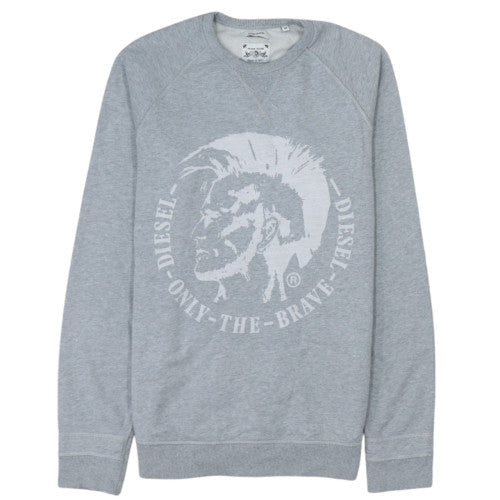 Diesel Men's Grey Crew Neck Logo Pullover Sweatshirt L