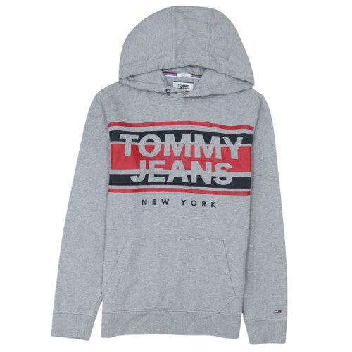 Tommy Jeans Men's Grey Regular Fit Hoodie Small Graphic Print Cotton Blend