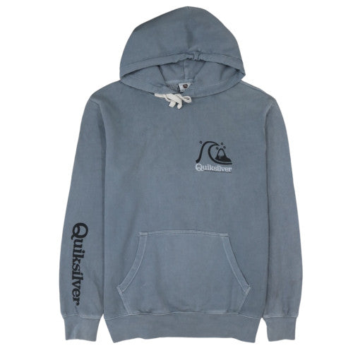 Quiksilver Men Blue Pullover Hoodie M Graphic Surf Logo Fleece