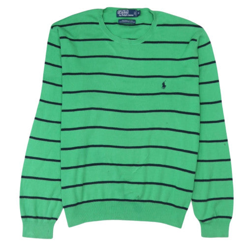 Ralph Lauren Men’s Green Striped Cotton Crew Neck Jumper XL