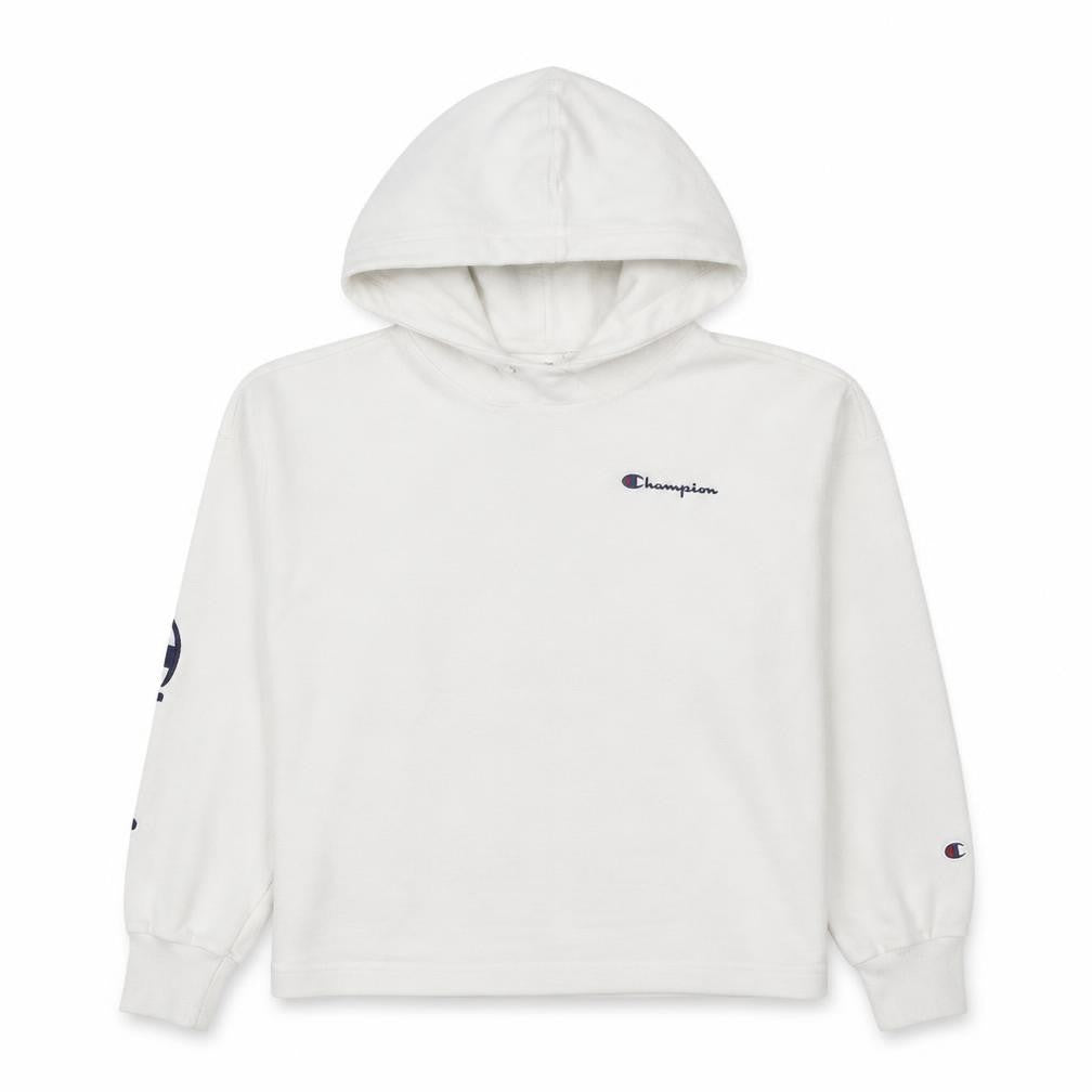 Front view of Champion Women's White Large Pullover Hoodie Cotton Blend