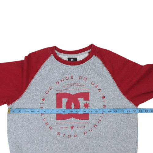 DC Men's Grey and Red Logo Crew Neck Pullover Sweatshirt M